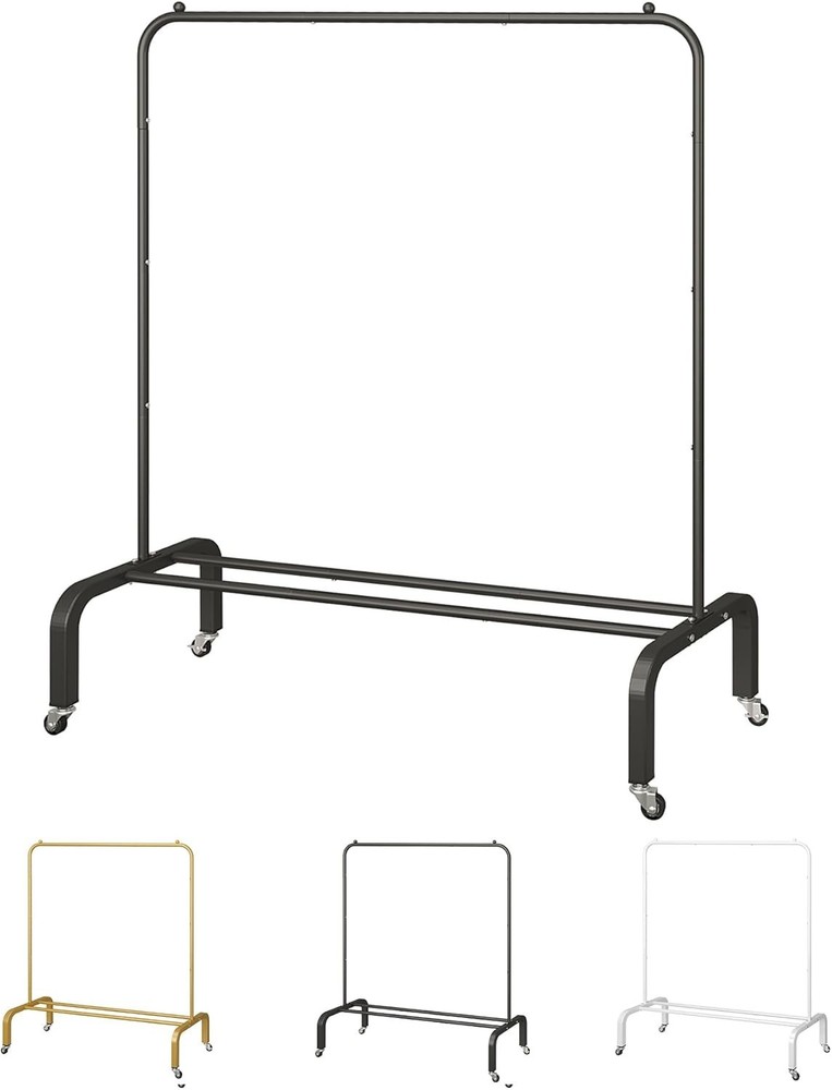 Versatile Black 61” Rolling Clothes Rack with Lockable Wheels and Shelf