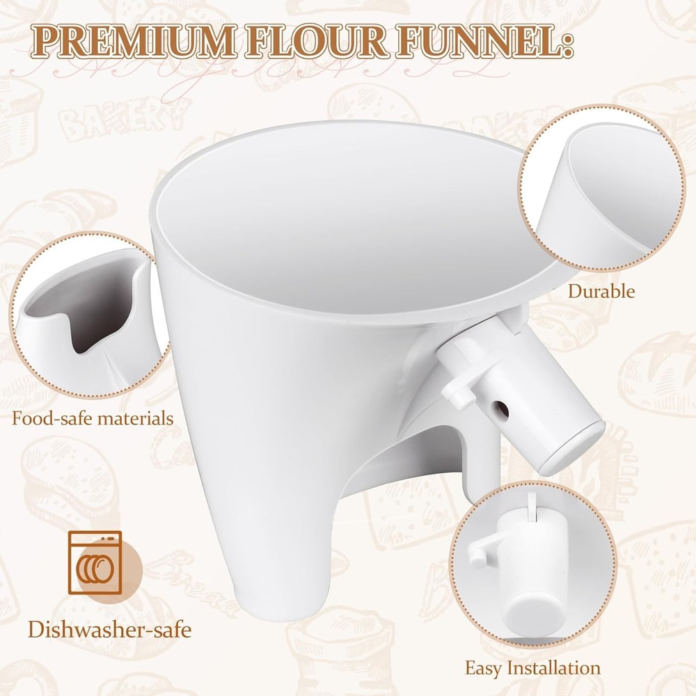 Flour Funnel for Kitchen Aid Mixer (White)
