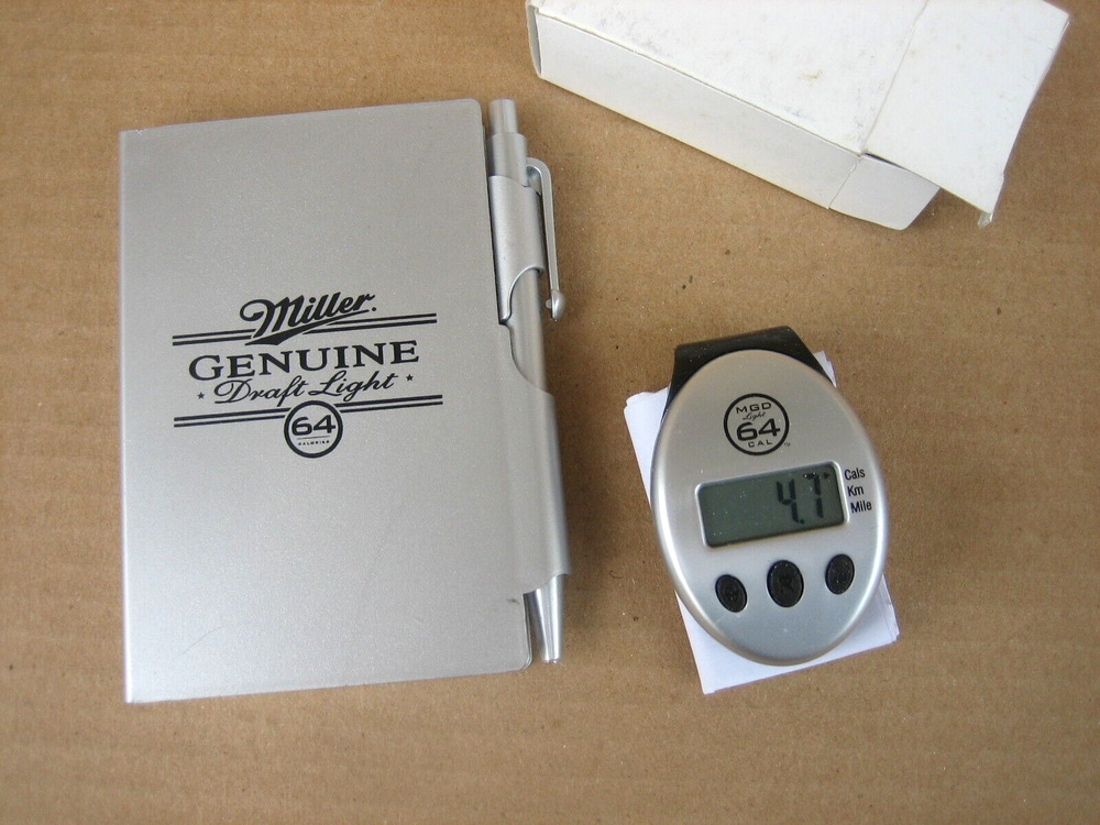 MILLER GENUINE DRAFT LIGHT Note Book & Pedometer Beer Memorabilia MGD 64 New