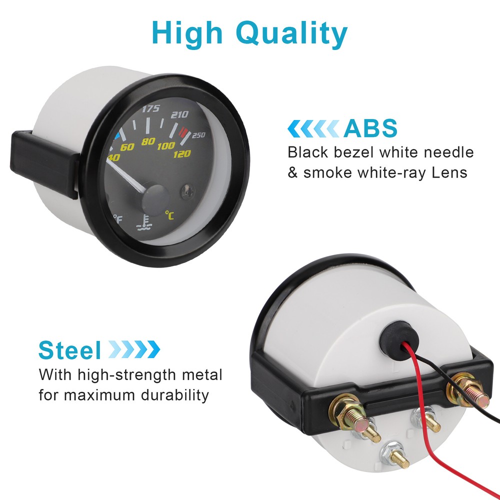 2'' 52mm Pointer Car Water Temp Temperature Gauge White light ℃&℉ with Sensor