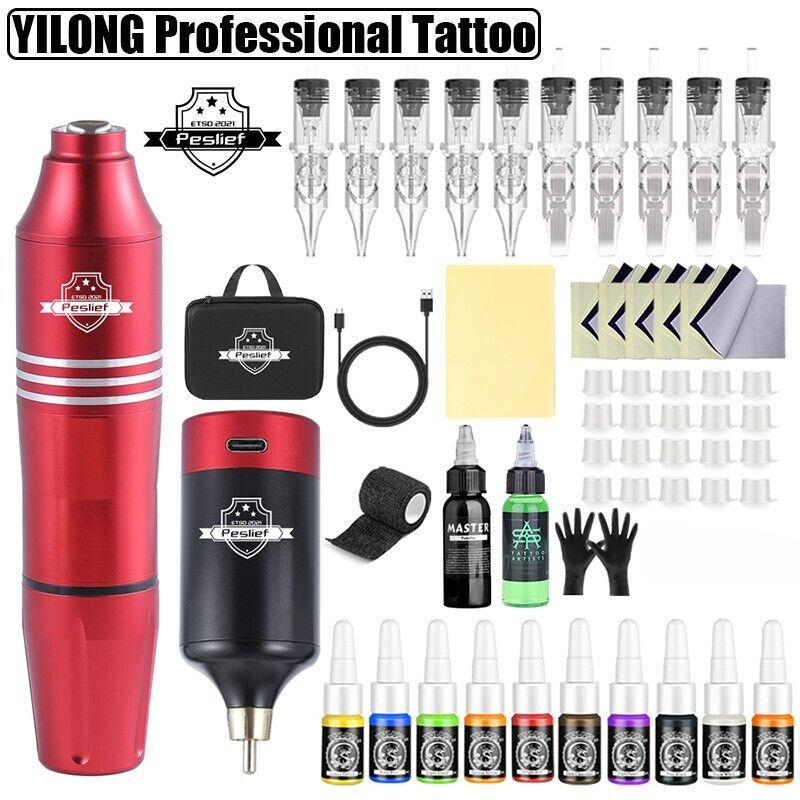 Beginner Wireless Coreless Motor Tattoo Gun Machine Pen Ink Needle Kit 1200mAh
