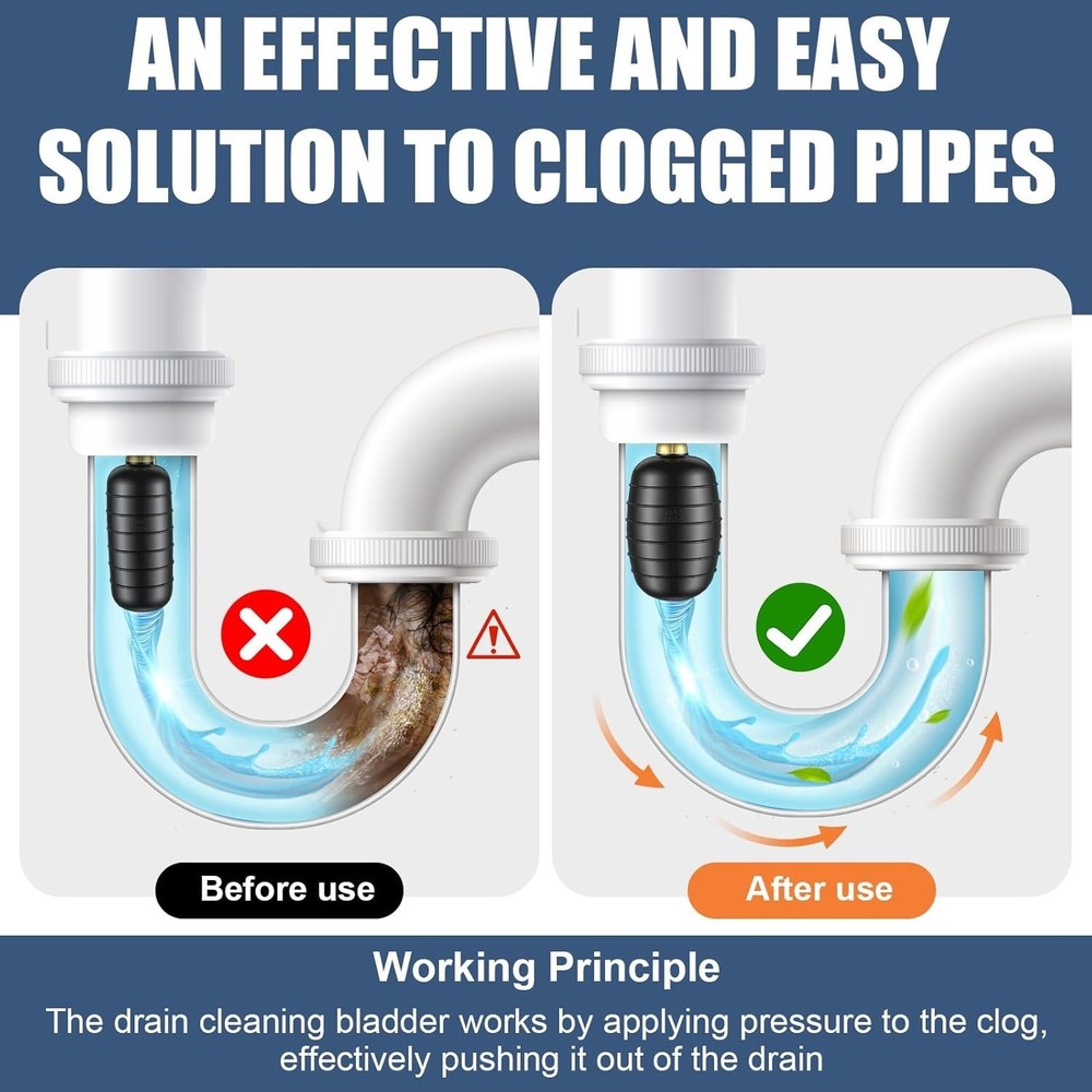 Drain Bladder Kit Unclog Pipe Cleaner for Bathroom Kitchen Shower Pool 3pcs