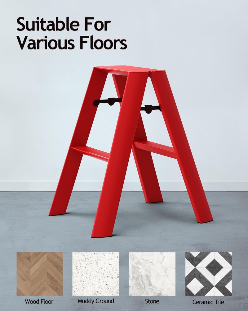 2 Step Stool, Aluminum Foldable Step Ladder, Lightweight Stable Stool with Non-S