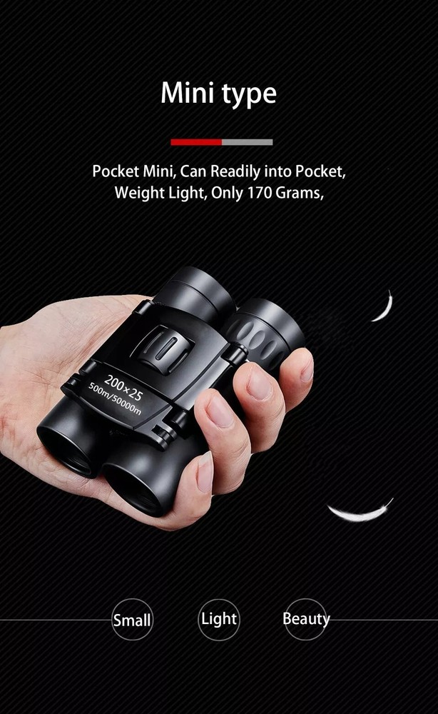 Small Compact Binoculars 200x25 High Magnification For Bird Watching Hiking Mini