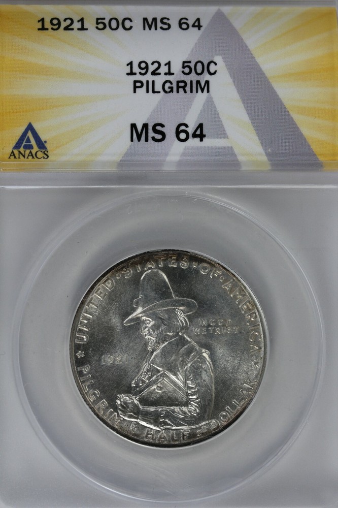 1921 .50 ANACS MS 64 PILGRIM Classic Silver Commemorative