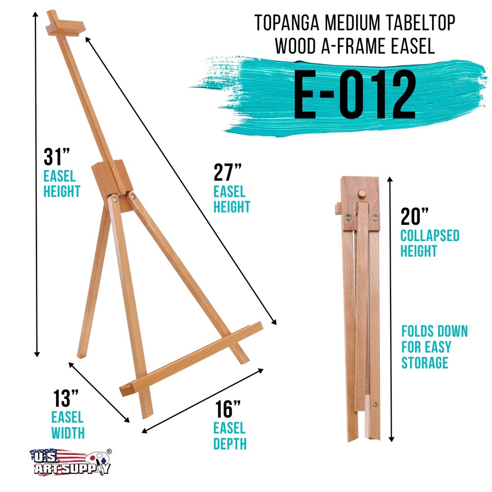 31" Tabletop Folding A-Frame Artist Studio Easel, Beechwood Tripod Display Stand