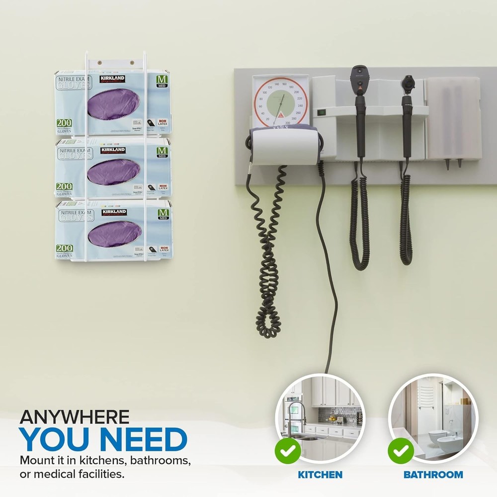 Durable Triple Glove Dispenser with Wall Mount Hardware for Easy Installation