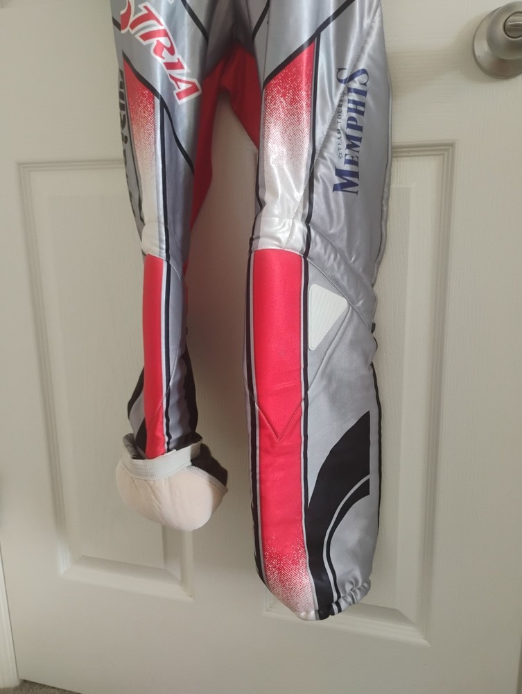 Schneider Anzi Besson Downhill Skiing Race Suit Silver Red Black Size 40 MPN 059