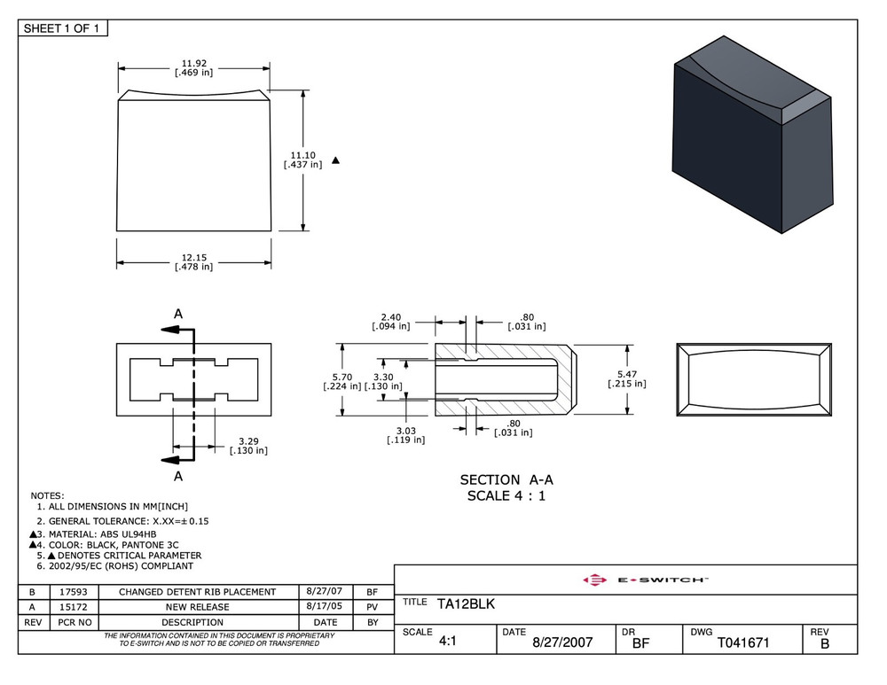 (2) NEW Rectangular Pushbutton (Button) Caps: Kie, E-Switch, Schadow, C&K, etc