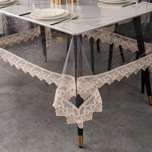 Clear Vinyl Tablecloth 120" x 60" (Rectangular) Seashell Starburst Lace Trim