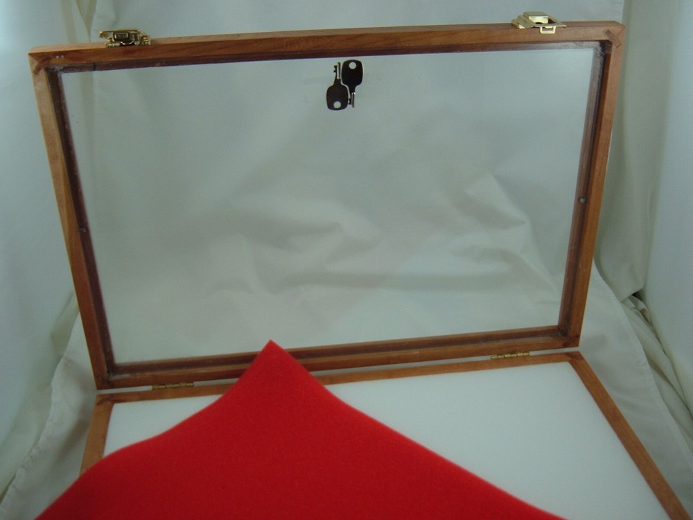 WALNUT Wood showcase display case 12 X 18 X 2" Quality made, glass, solid walnut