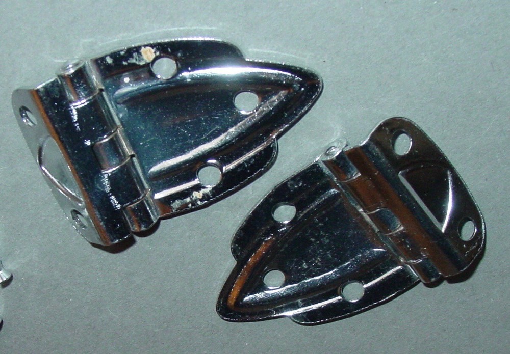 Vintage Chrome Art Deco cabinet hinge Offset Raised Mint Green Lined Cupboard