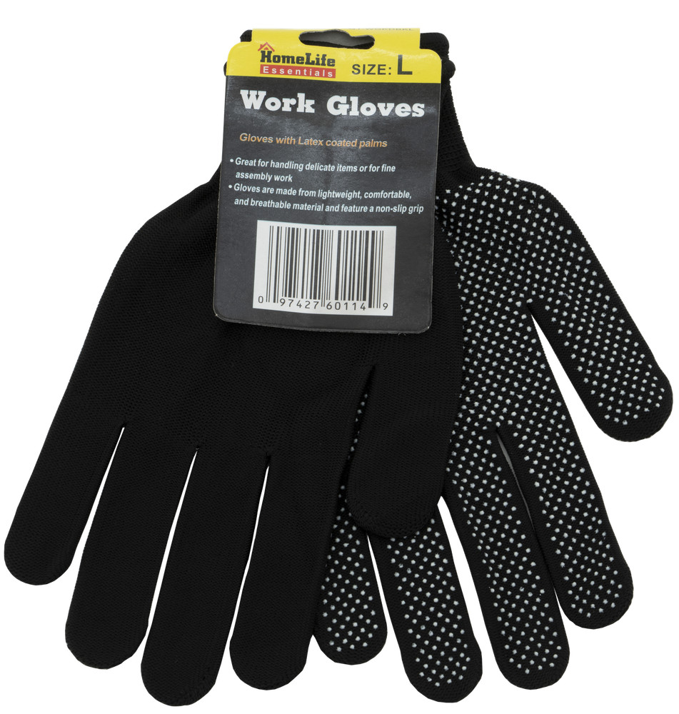 Black Knit Gloves with PVC Dots Large Assembly Delicate Items