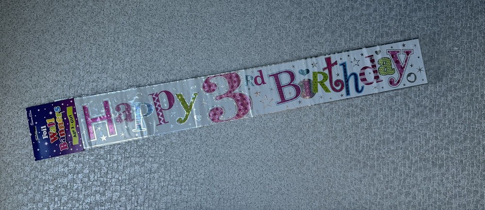 Happy 3rd Birthday Banner - Third Birthday - Multi colour - Pink - Pastel