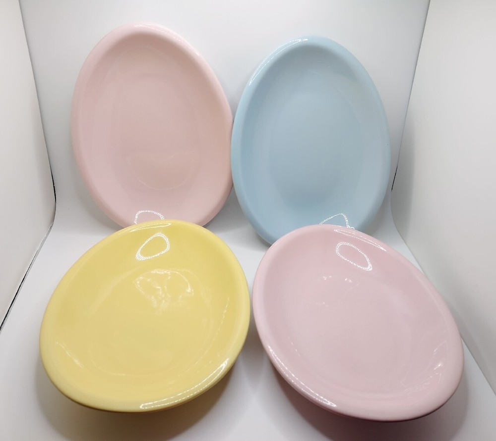 Vintage Easter Egg Shaped Candy Dishes Decor Pink Yellow Blue Set 4