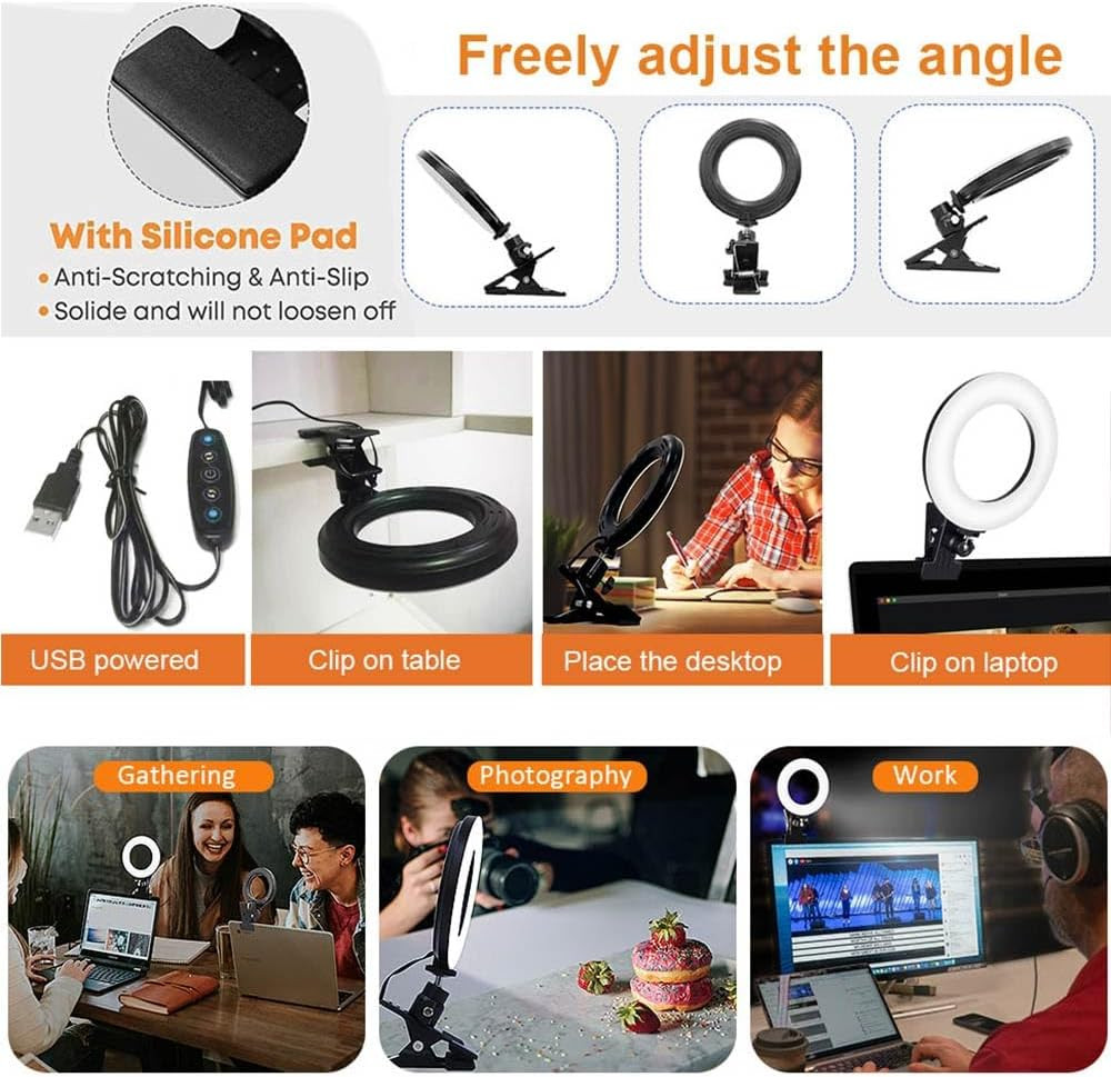 Ring Light Video Conference Lighting Kit 3200K-6500K Dimmable Led Clip on Comput