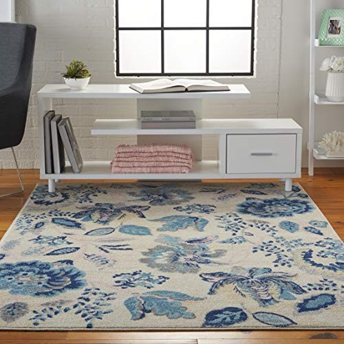 Home Tranquil TRA02, 4' x 6', Ivory/Light Blue