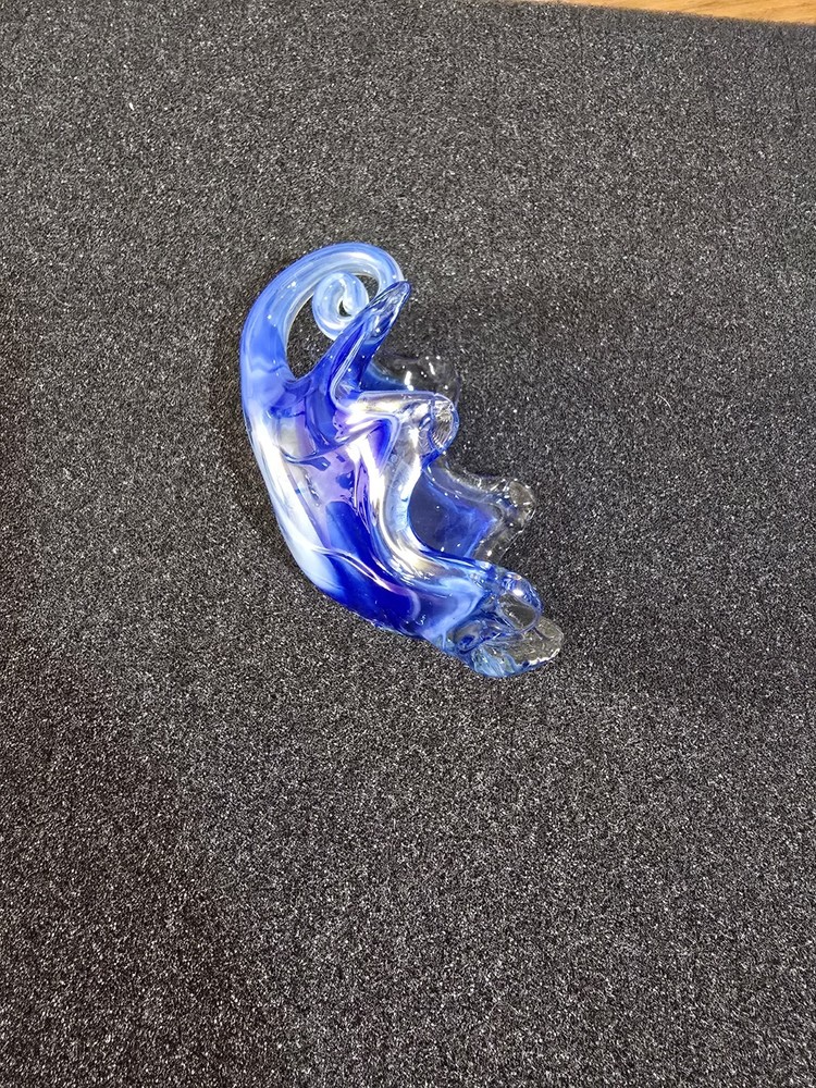Murano Style Blown Glass Clamshell With Coiled Handle