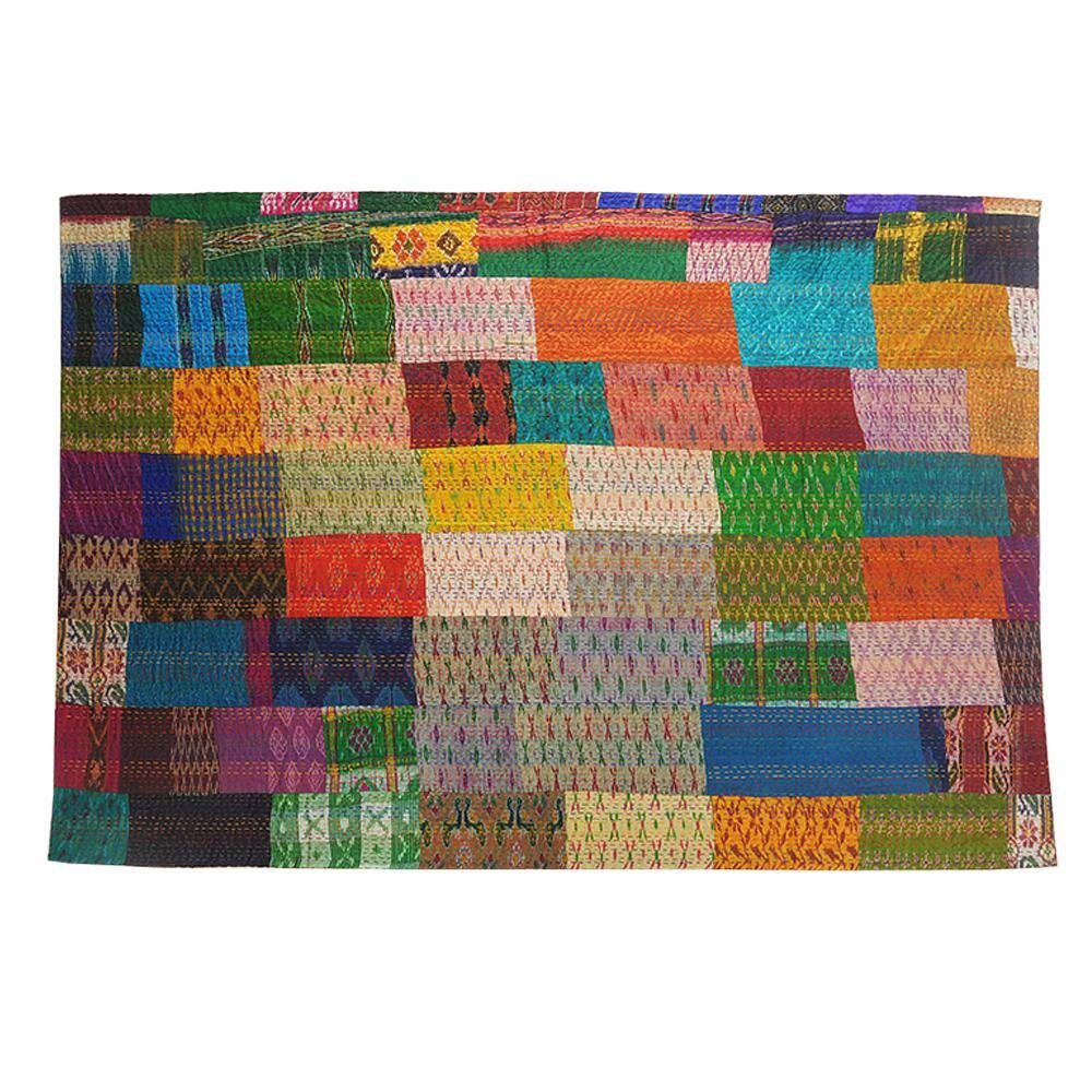 Faith Multicolored Patchwork Hand-Stitched All Natural Cotton Blend Throw Blanke