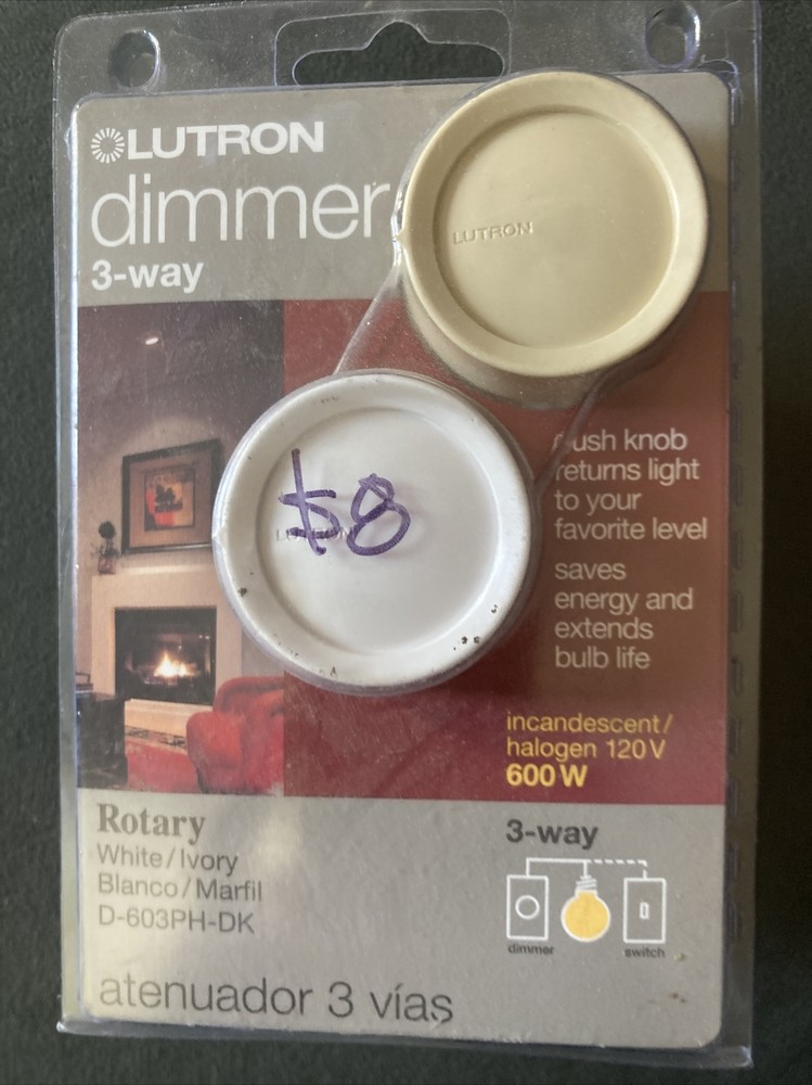 Lutron D-603PH-DK 3-Pole Rotary Dimmer  white/ivory