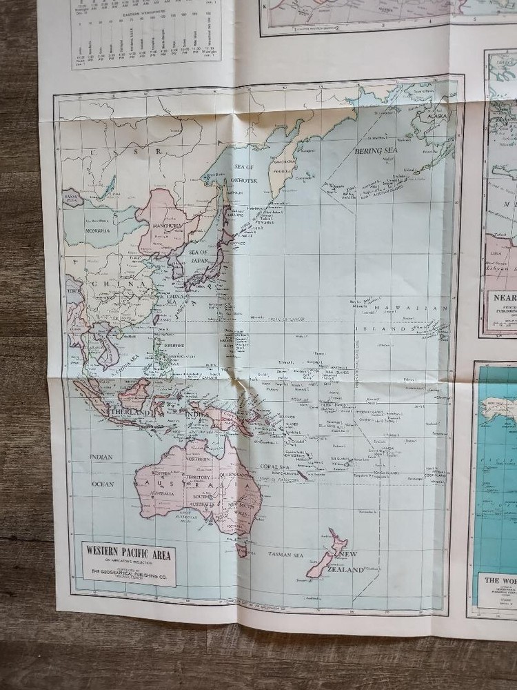 Vintage 1945 WLS WWII PACIFIC WAR Two-Sided MAP w/Original Envelope