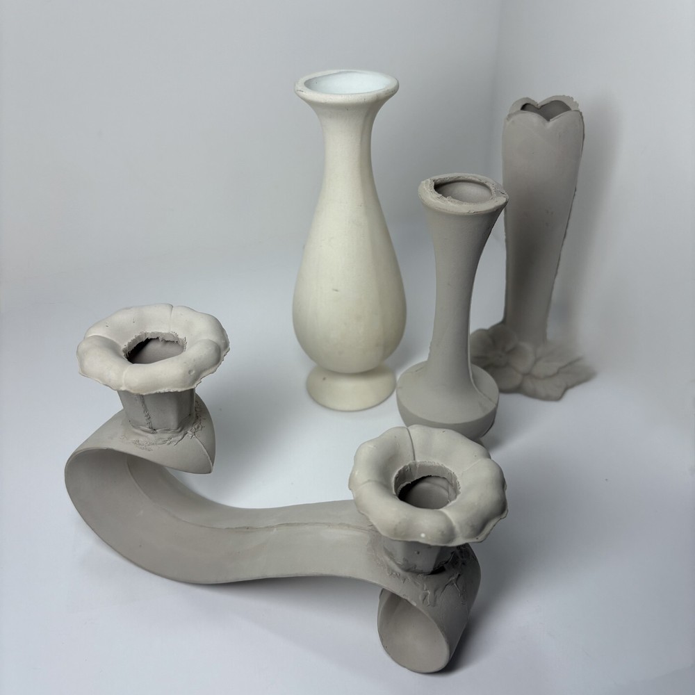 Bisque Candle Holders Ready to Paint Ceramic Pottery Signed