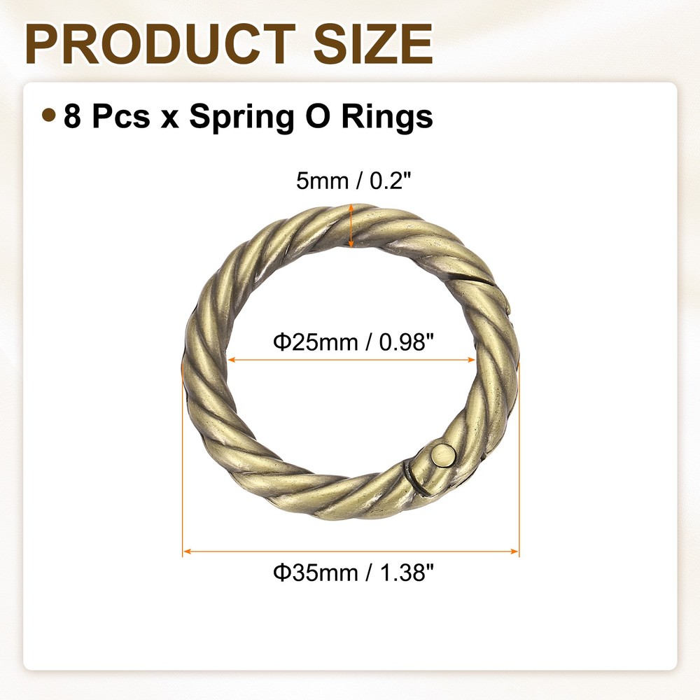 8pcs Spring O Rings 1" Round Trigger Metal Snap Hook Key Ring Light Brown