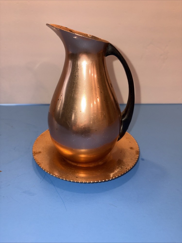 VTG-Mid Century Modern-copper Pitcher With Plate( S4)