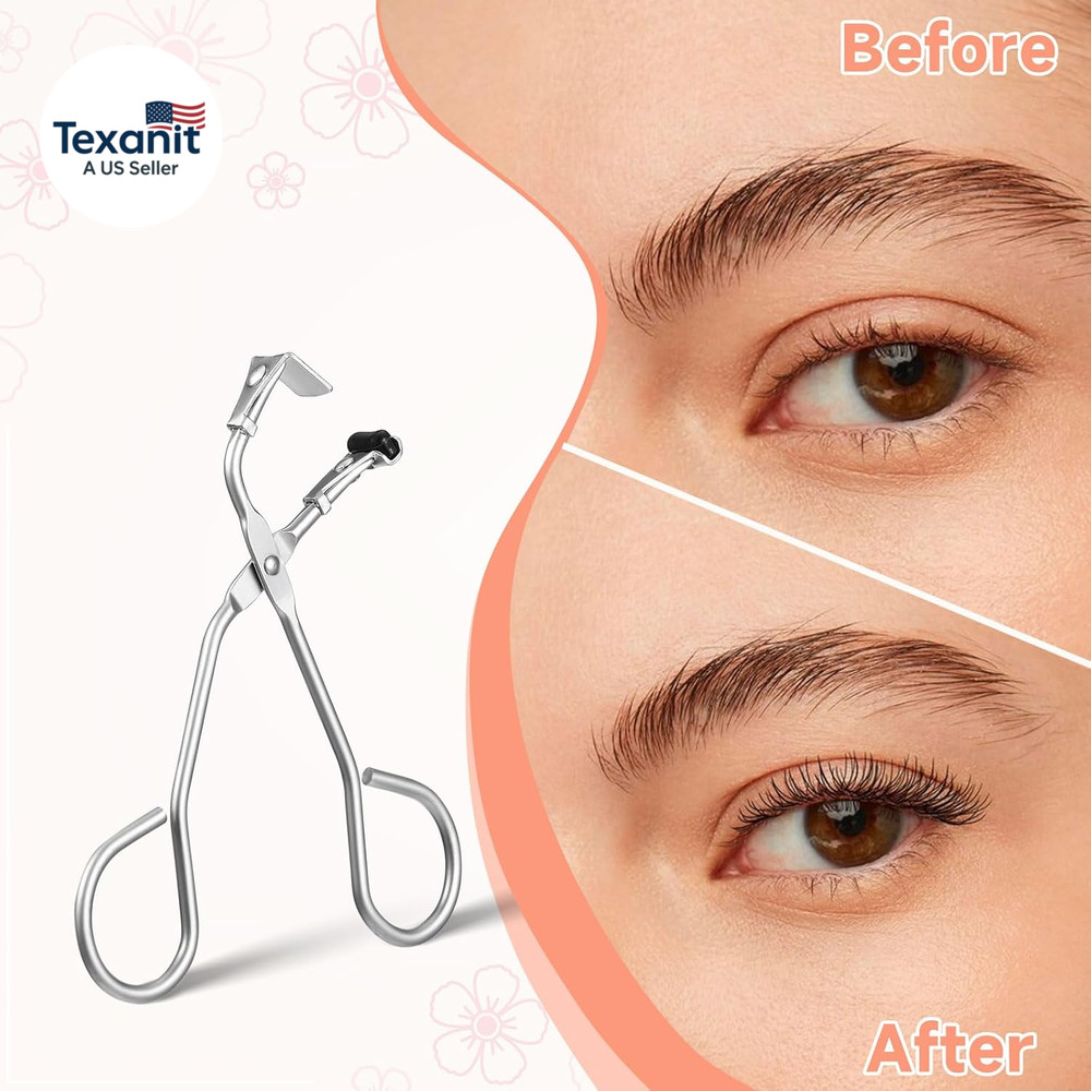 2 Pack Mini Eyelash Curler, Silver Eyelashes Curler Professional Silicone Lash C