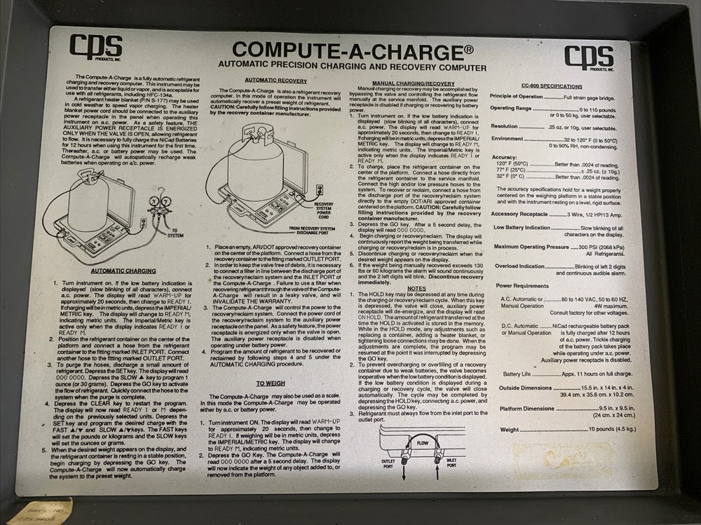 CPS CC-800 Compute-A-Charge Automatic Precision Charging & Recovery Computer!