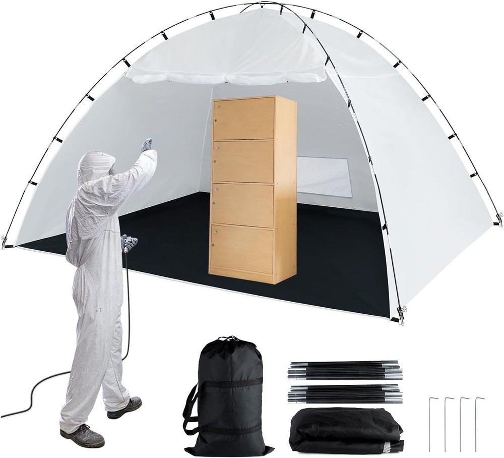Spacious 10x10 ft Portable Paint Booth Tent with Mesh Screen & Windproof Hooks