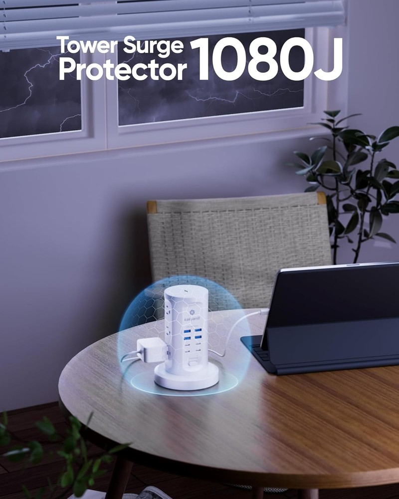 Vertical Power Strip Tower with USB - Surge Protector