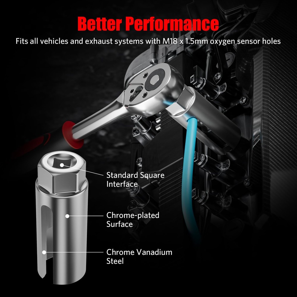 HTOMT 5PCS Oxygen Sensor Socket Removal Tool Wrench and Thread Chaser Set Red