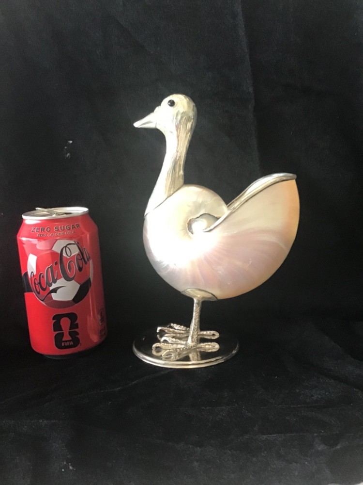 Gabriella Binazzi Signed Bird Nautilus Shell - Silverplate 9" Beautiful