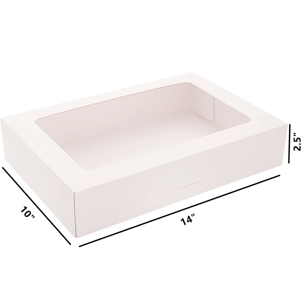 RIFMEAE Cookie Boxes, 14" x 10" x 2.5" White Bakery Boxes with Window,
