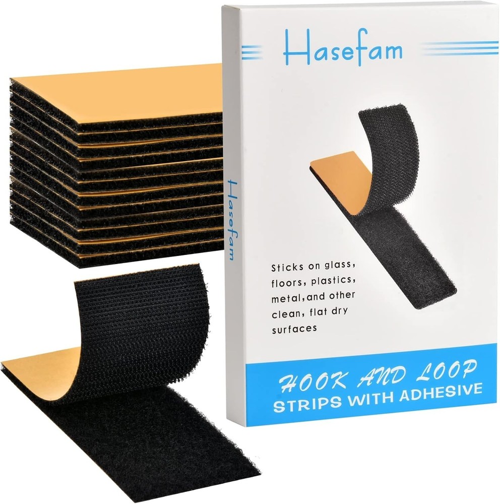 Reclosable Double Sided Hook and Loop Strips - 12 Sets, 2x4in for Easy Mounting