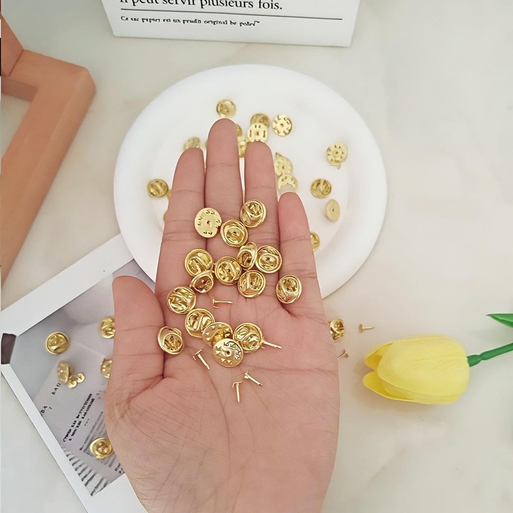 100 PCS Metal Locking Pin Backs Replacement, Butterfly Tie Tacks, Gold