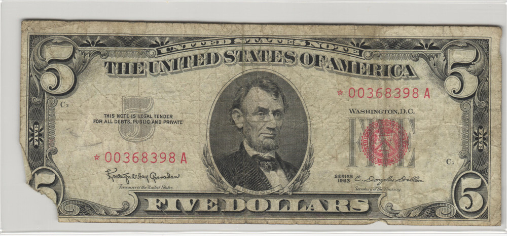 Fr.1536* 1963 $5 Legal Tender Star Note Missing Corner