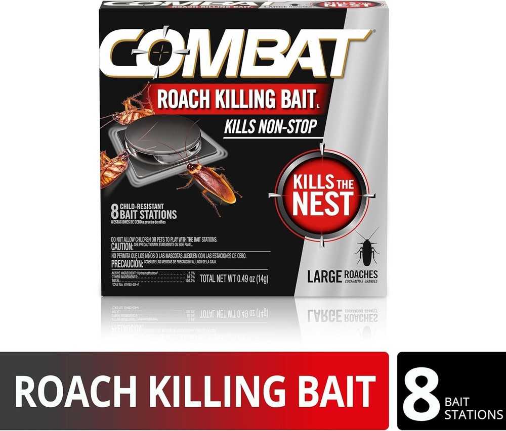Combat Roach Killing Roach Bait Station-Kills The Nest/Large Roaches-8 Count