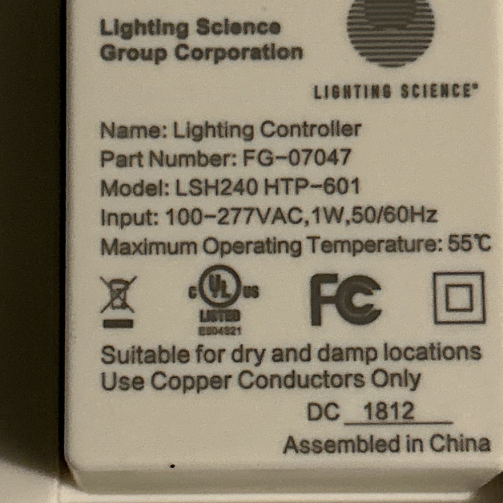 Lighting Science , WallLighting Controller LSH240 HTP-601 Input 100-277VAC, 1W,