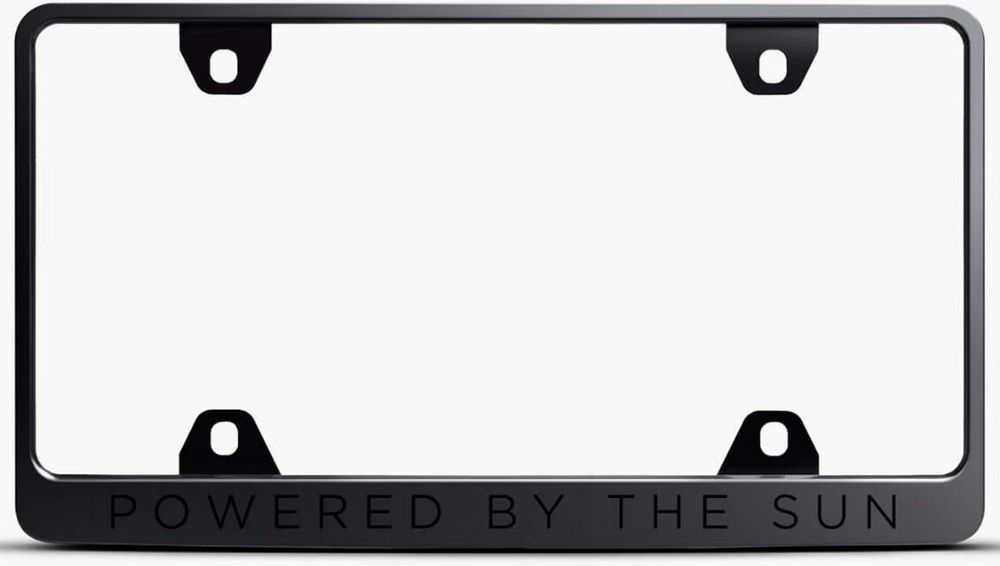 Powered By the Sun Tesla Black License Plate Frame