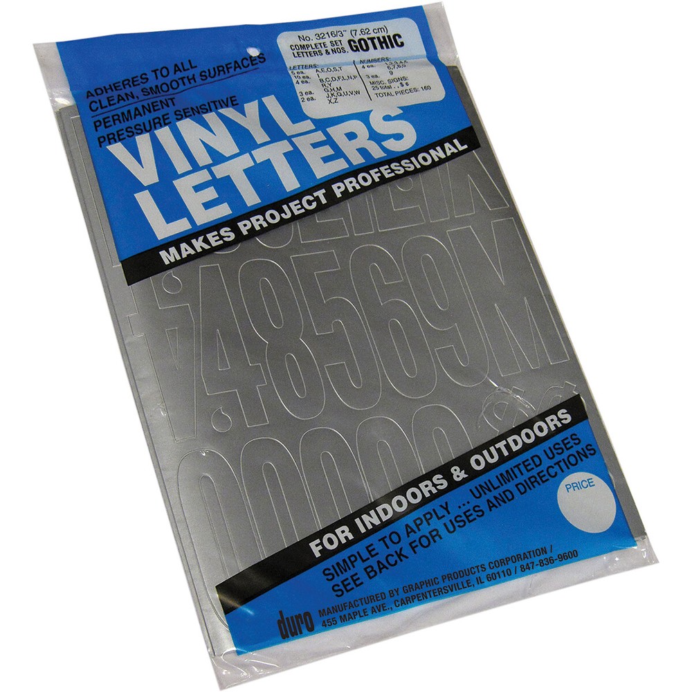Permanent Adhesive Vinyl Letters & Numbers 3" 160/Pkg Silver