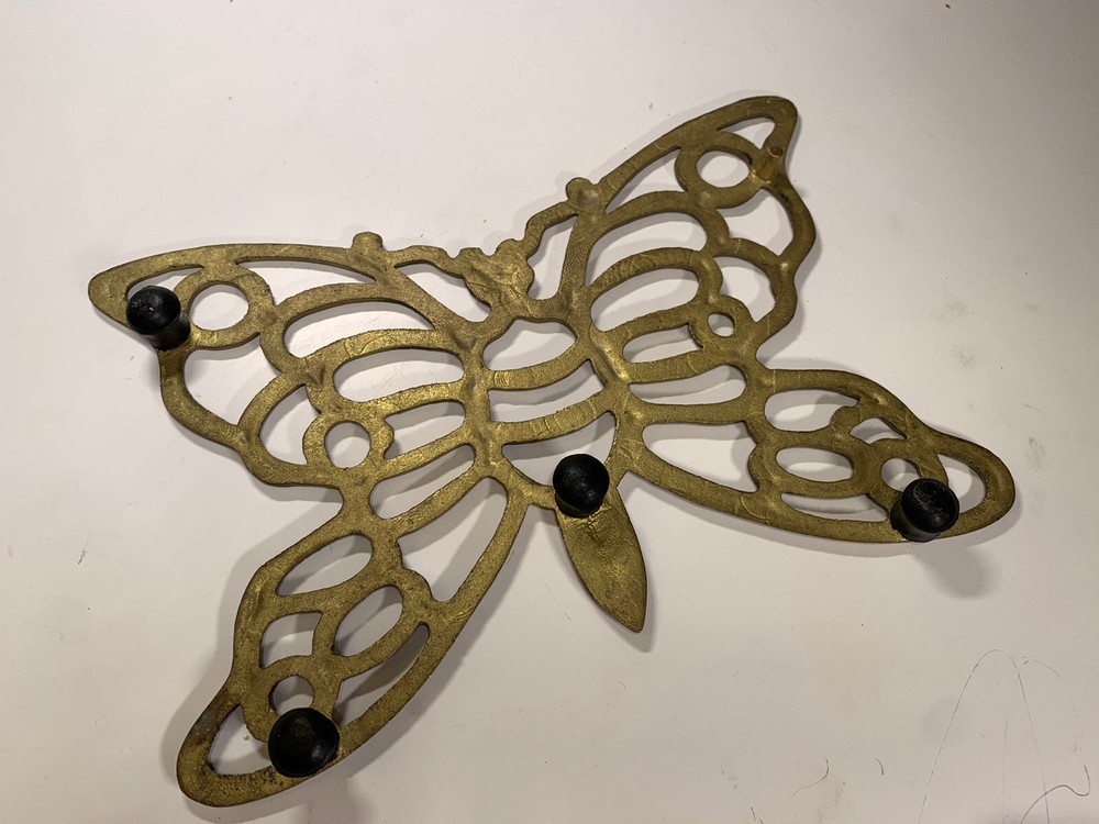 Vintage Solid Brass Butterfly Trivet 8” Long 70s