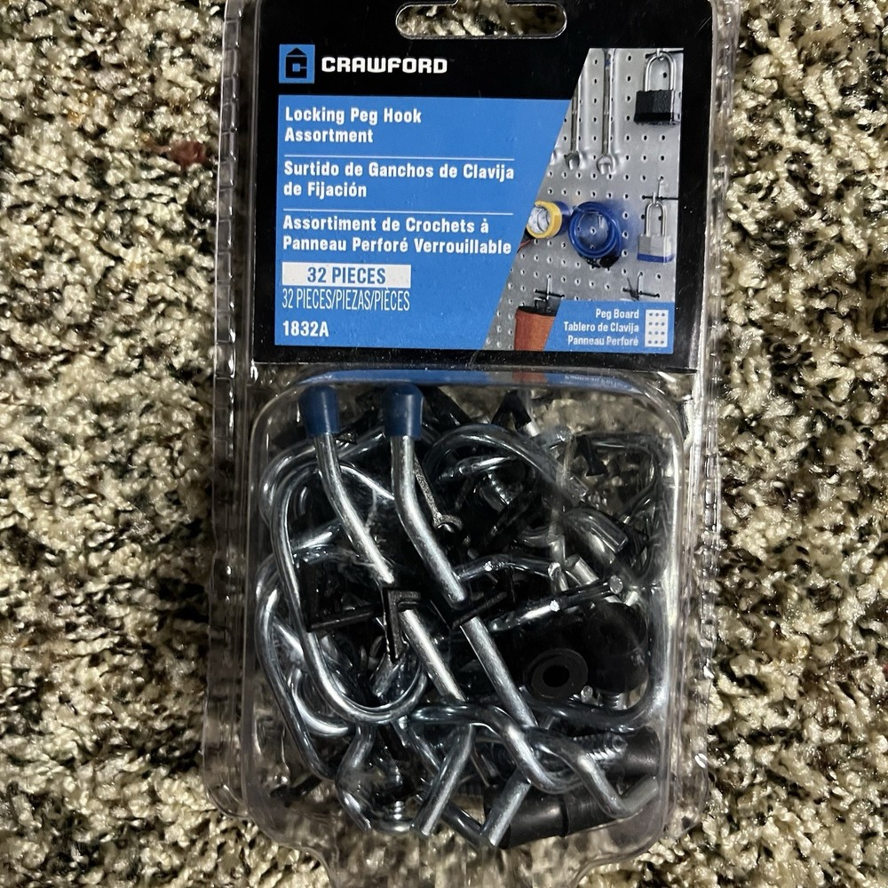 Crawford Locking Peg Hook Assortment 32 Pieces Pegboard Accessories