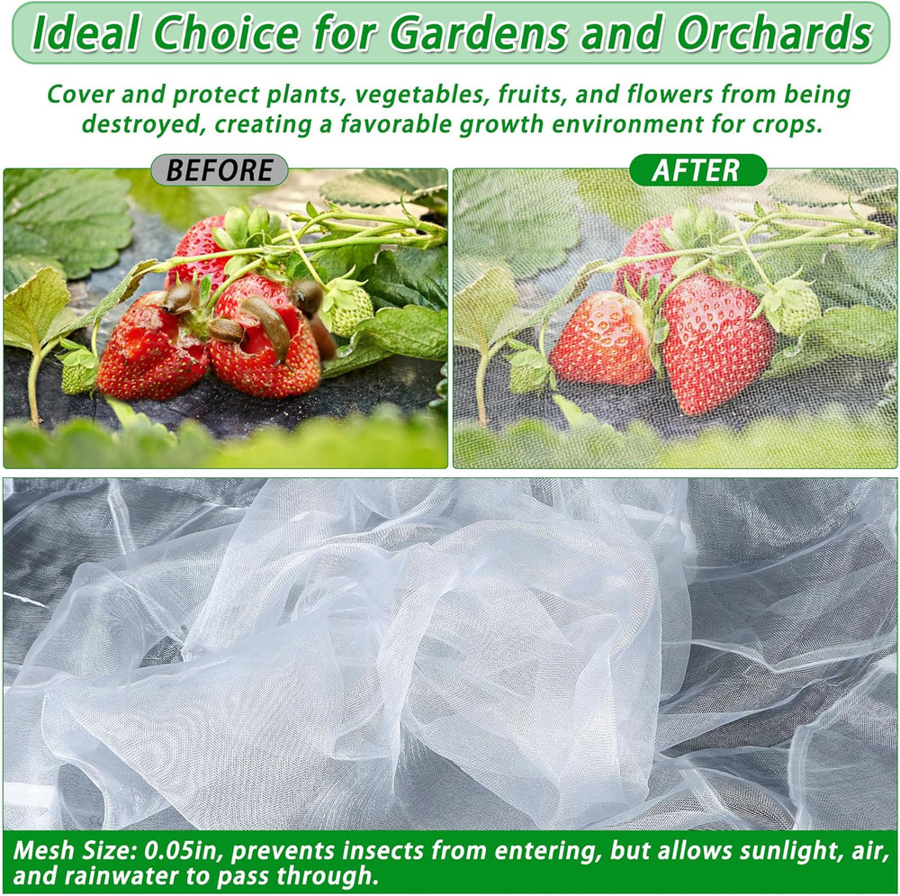 2 Pack Garden Netting for Raised Beds, Rectangular Mesh Plant Covers with Drawst