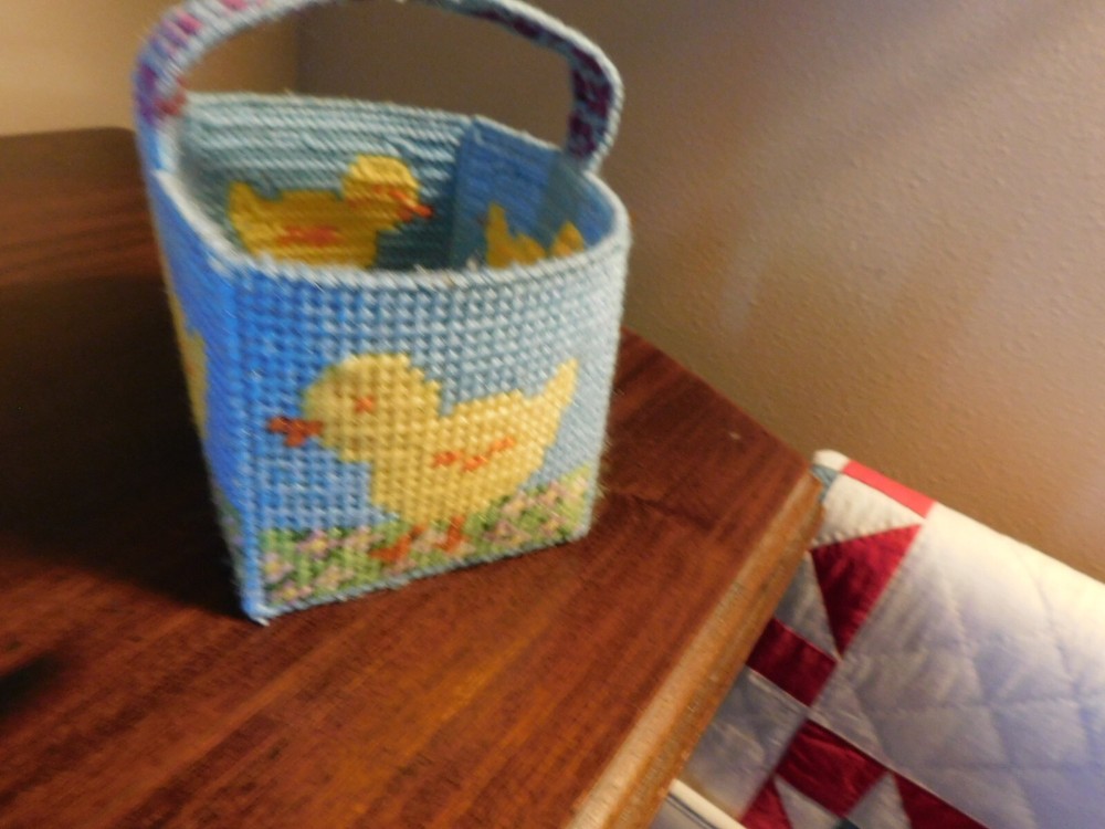 Handmade Easter Basket Needlepoint on Plastic Canvas Chicks