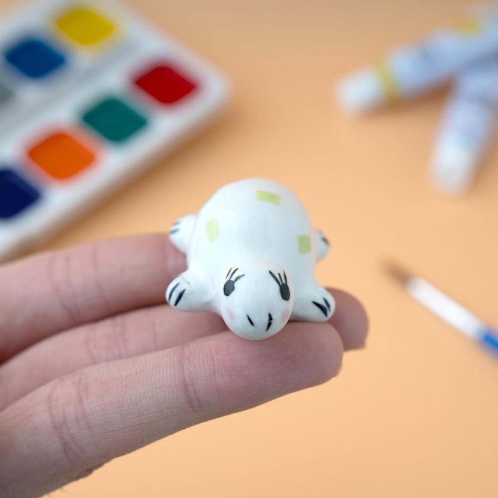 Turtle Design Ceramic Paint Palette with Water Bowl Brush Holder & Reusable E...