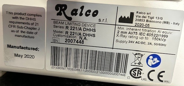 Ralco R221/A DHHS Manual Collimator