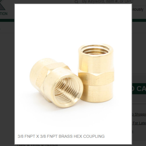 3/8 FNPT X 3/8 FNPT BRASS HEX COUPLING # 103-6