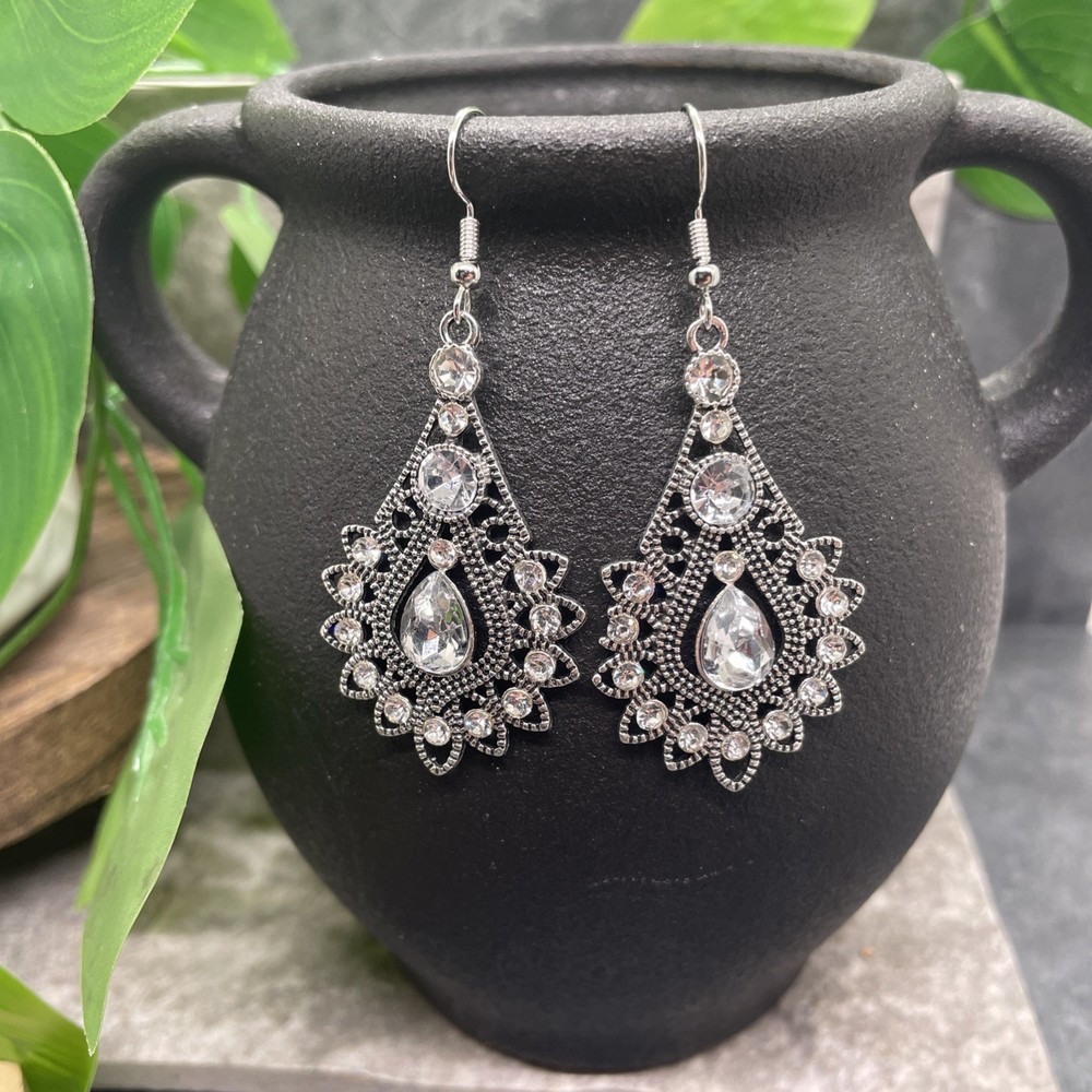 2.5” Silver-tone Boho Retro Earring Set Drop Dangle New Free Ship B6357